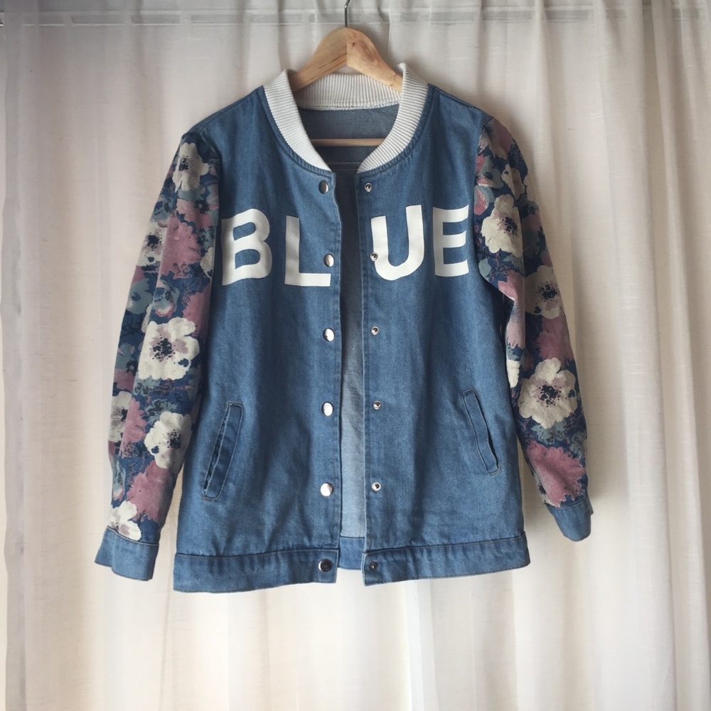 One of a Kind Floral Jean Bomber Jacket